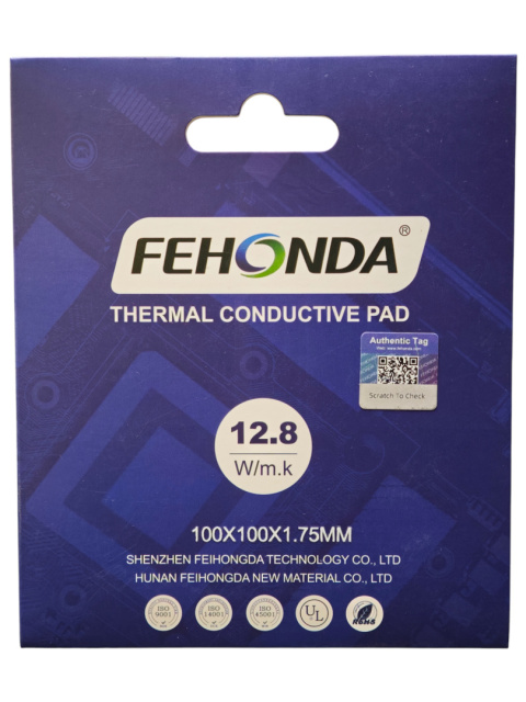 Profesjonalny wydajny termopad Fehonda 12.8W/mK 100x100x1.75mm Profesjonalny wydajny termopad Fehonda 12.8W/mK 100x100x1.75mm